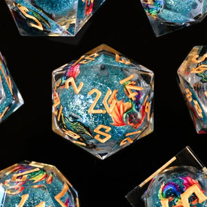 RAINBOW DRAGON LIQUID CORE DICE SET - BLUE AND GOLD