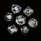 BLACK CAT LIQUID CORE DICE SET - WHITE AND SILVER