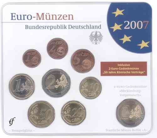 2007 GERMAN EURO-MUNZEN BUNDESREPUBLIK DEUSTCHLAND 9-COIN SET