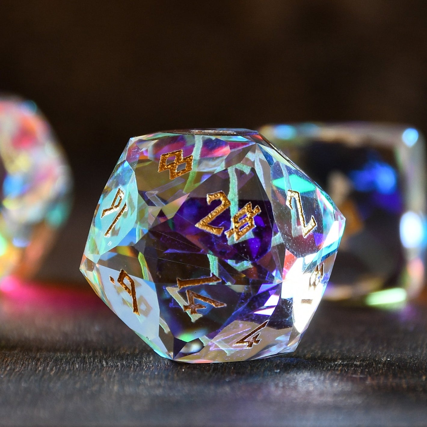 DIAMOND PRISM MULTIFACETED GLASS DICE SET