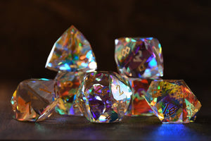 DIAMOND PRISM MULTIFACETED GLASS DICE SET