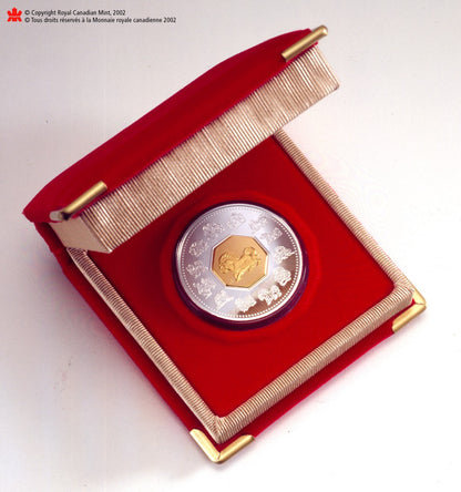 2002 1oz $15 LUNAR STERLING SILVER & GOLD COIN - YEAR OF THE HORSE