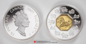 2002 1oz $15 LUNAR STERLING SILVER & GOLD COIN - YEAR OF THE HORSE