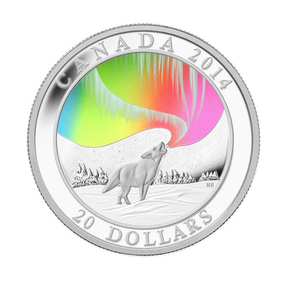 2014 1oz $20 A STORY OF THE NORTHERN LIGHTS: HOWLING WOLF FINE SILVER HOLOGRAM COIN