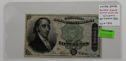 1863 50-CENT UNITED STATES FOURTH ISSUE FRACTIONAL CURRENCY BANK NOTE