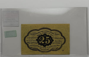 1862 25-CENTS UNITED STATES "POSTAGE CURRENCY" FIRST ISSUE: STRAIGHT EDGES WITH MONOGRAM BANK NOTE