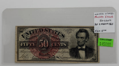 1863 50-CENTS UNITED STATES "FRACTIONAL CURRENCY" FOURTH ISSUE BANK NOTE