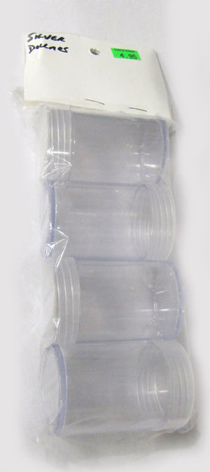 ROUND PLASTIC COIN TUBES - PACK OF 4 - SILVER DOLLAR SIZE