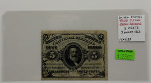 1863 5-CENTS UNITED STATES "FRACTIONAL CURRENCY" THIRD ISSUE (GREEN REVERSE) BANK NOTE