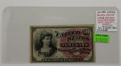 1863 10-CENTS UNITED STATES "FRACTION CURRENCY" FOURTH ISSUE BANK NOTES
