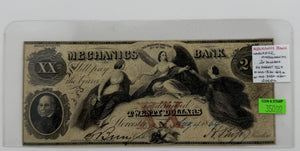 1864 $20 UNITED STATES MECHANIC BANK WORCESTER MASSACHUSETTS BANK NOTE