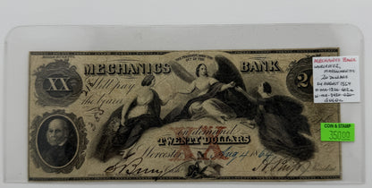 1864 $20 UNITED STATES MECHANIC BANK WORCESTER MASSACHUSETTS BANK NOTE