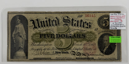 1862 $5 UNITED STATES LEGAL TENDER; SECOND OBLIGATION REVERSE; NEW SERIES 31 BANK NOTE