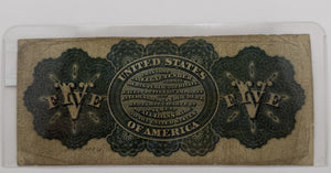 1862 $5 UNITED STATES LEGAL TENDER; SECOND OBLIGATION REVERSE; NEW SERIES 31 BANK NOTE