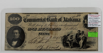 1858 $100 UNITED STATES COMMERCIAL BANK OF ALABAMA; WITHOUT MONOGRAM