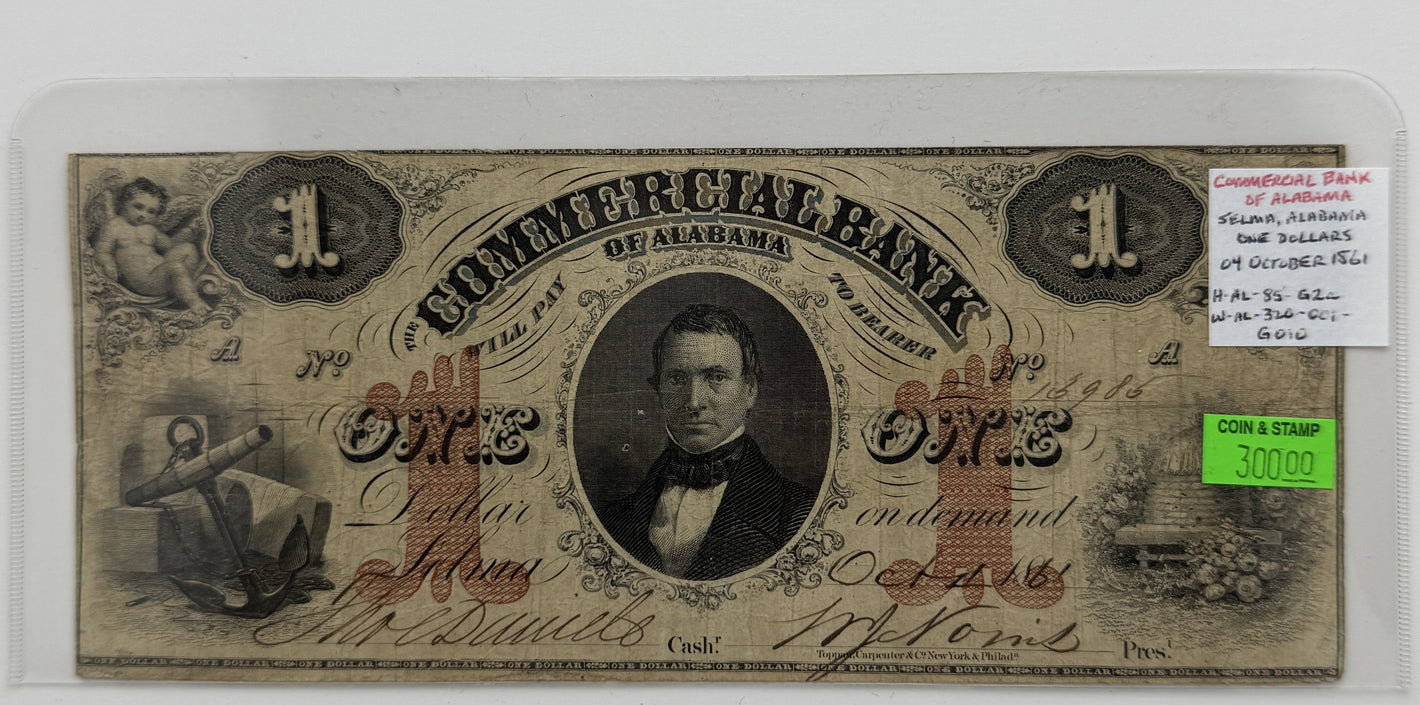 1861 $1 UNITED STATES COMMERCIAL BANK OF ALABAMA, SELMA ALABAMA BANK NOTE