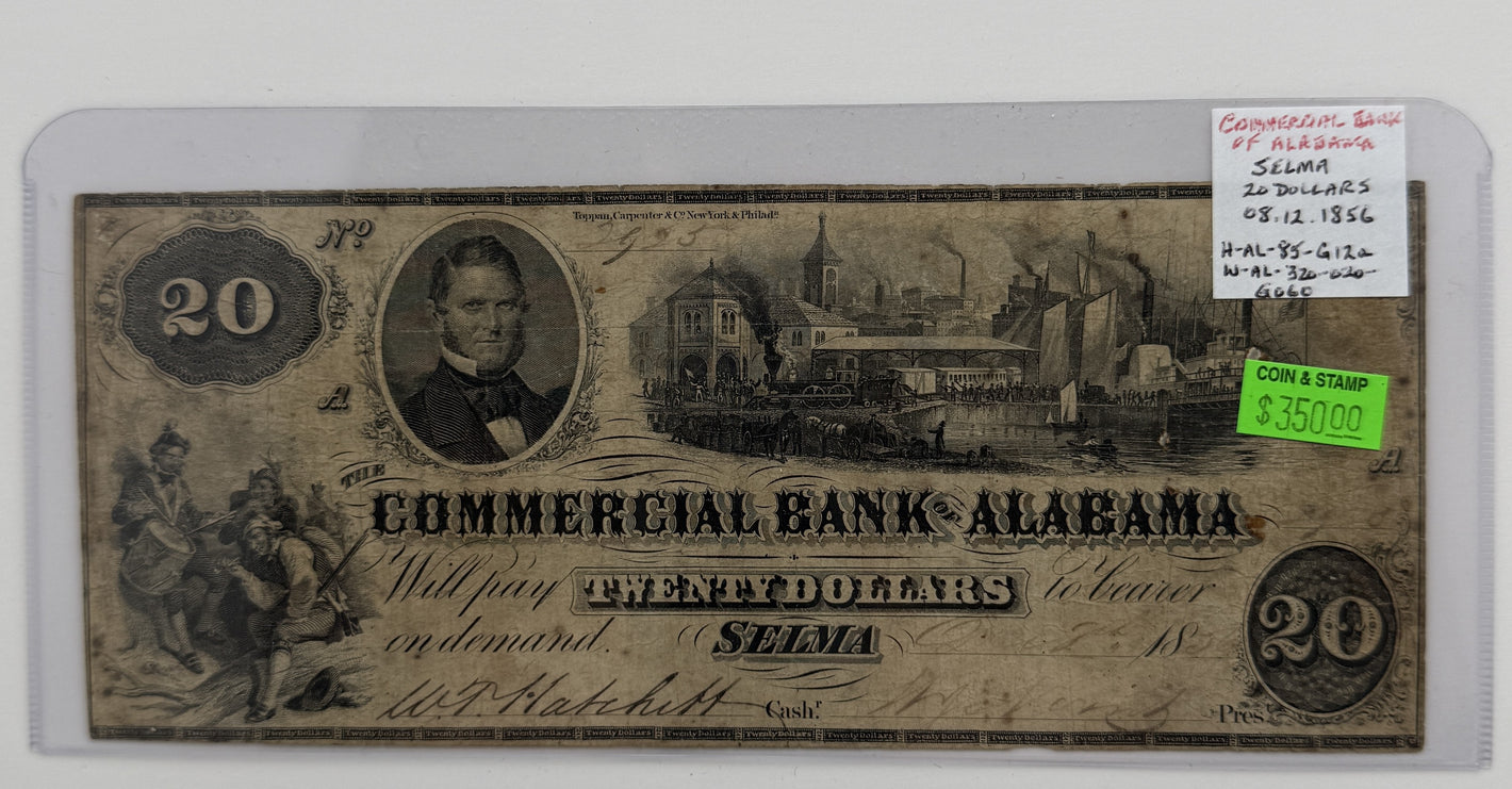 1856 $20 UNITED STATES COMMERCIAL BANK OF ALABAMA, SELMA ALABAMA BANK NOTE
