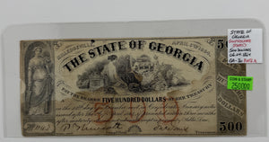 1864 $500 UNITED STATES THE STATE OF GEORGIA (CONFEDERATE STATE) BANK NOTE