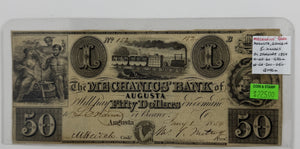 1854 $50 UNITED STATES THE MECHANICS' BANK OF AUGUSTA, GEORGIA BANK NOTE