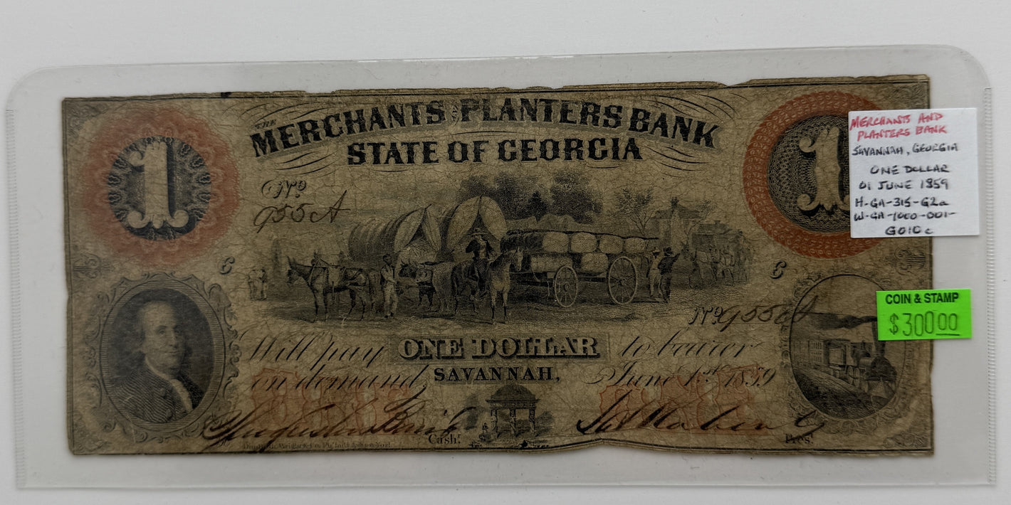 1859 $1 UNITED STATES MERCHANTS AND PLANTERS BANK, STATE OF GEORGIA BANK NOTE