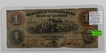 1859 $1 UNITED STATES MERCHANTS AND PLANTERS BANK, STATE OF GEORGIA BANK NOTE