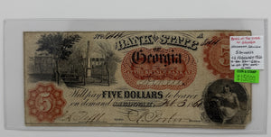 1860 $5 UNITED STATES BANK OF THE STATE OF GEORGIA BANK NOTE