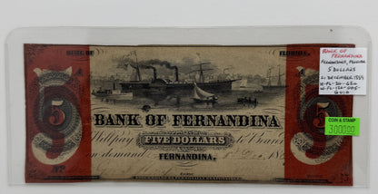 1859 $5 UNITED STATES BANK OF FERNANDINA, FLORIDA BANK NOTE