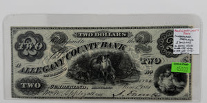1862 $2 UNITED STATES ALLEGANY COUNTY BANK, CUMBERLAND MARYLAND BANK NOTE