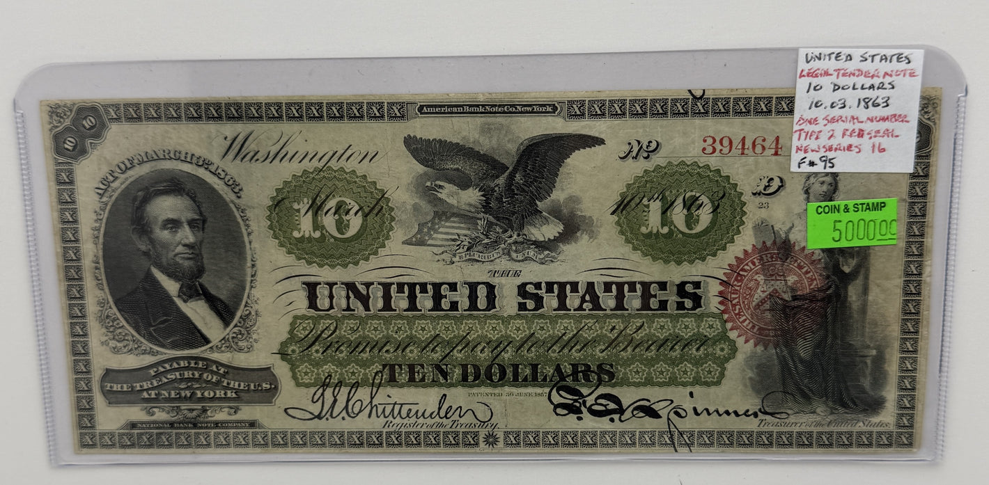 1863 $10 UNITED STATES LEGAL TENDER BANK NOTE