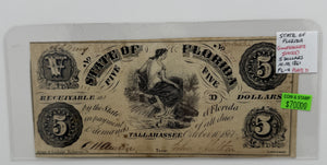 1861 $5 UNITED STATES, STATE OF FLORIDA, CONFEDERATE STATES FL-4 PLATE D BANK NOTE