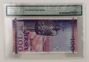 2012 £100 STATES OF JERSEY "COMMEMORATIVE", PICK#37a; GRADED BANK NOTE