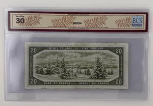 1954 $20 BANK OF CANADA, BC-41bA, BEATTIE-RASMINSKY, MODIFIED PORTRAIT; REPLACEMENT NOTE