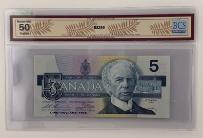 1986 $5 BANK OF CANADA, BC-56bA, THIESSEN-CROW, LARGE F, REPLACEMENT NOTE