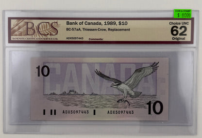 1989 $10 BANK OF CANADA, BC-57aA, THIESSEN-CROW, REPLACEMENT NOTE