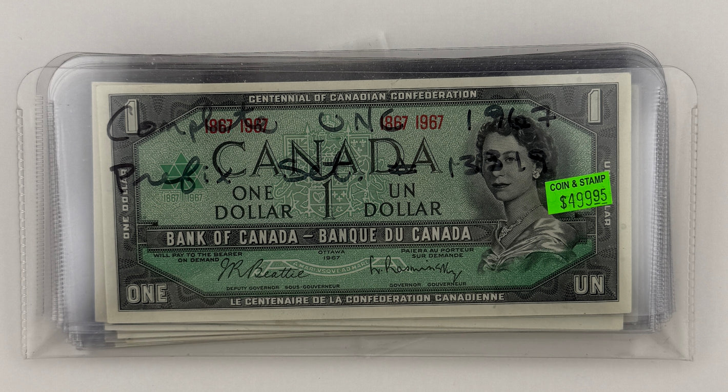 [COMPLETE UNCIRCULATED] 1967 CANADIAN DOLLAR BANK NOTE BUNDLE (BC-45A TO BC-45B-I PREFIX M/P)