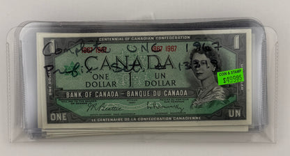 [COMPLETE UNCIRCULATED] 1967 CANADIAN DOLLAR BANK NOTE BUNDLE (BC-45A TO BC-45B-I PREFIX M/P)