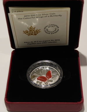 SALE - 2016 1oz $20 THE COLOURFUL WINGS OF A BUTTERFLY FINE SILVER COIN