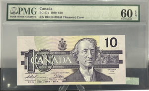 1989 $10 BANK OF CANADA, BC-57a, THIESSEN|CROW NOTE