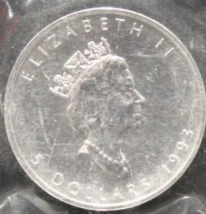 E-TRANSFER ONLY - 1oz. 1993 CANADIAN SILVER MAPLE LEAF COIN