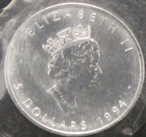E-TRANSFER ONLY -  1oz. 1994 CANADIAN SILVER MAPLE LEAF COIN
