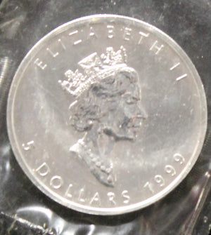 E-TRANSFER ONLY  - 1oz. 1999 CANADIAN SILVER MAPLE LEAF COIN