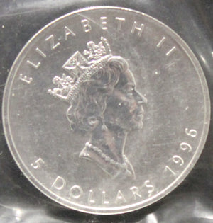 E-TRANSFER ONLY - 1oz. 1996 CANADIAN SILVER MAPLE LEAF COIN
