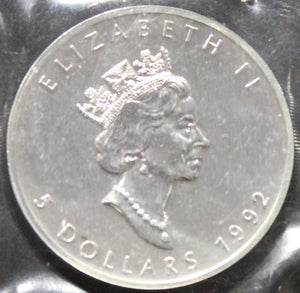 E-TRANSFER ONLY - 1oz. 1992 CANADIAN SILVER MAPLE LEAF COIN