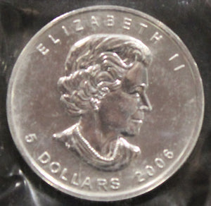 E-TRANSFER ONLY  - 1oz. 2006 CANADIAN SILVER MAPLE LEAF COIN