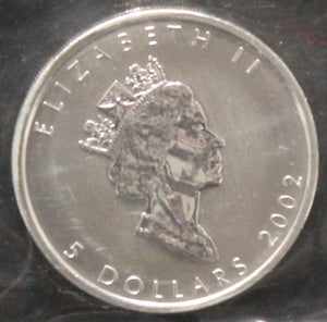 E-TRANSFER ONLY - 1oz. 2002 CANADIAN SILVER MAPLE LEAF COIN
