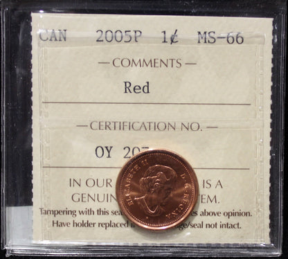 2005P CANADIAN 1-CENT ICCS MS-66 (RED)