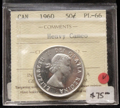 1960 CANADIAN 50-CENT ICCS PL-66 (HEAVY CAMEO)