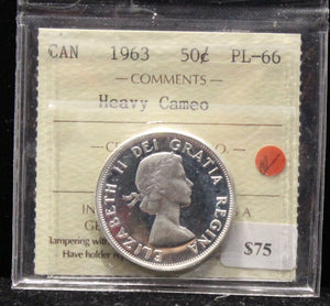 1963 CANADIAN 50-CENT ICCS PL-66 (HEAVY CAMEO)