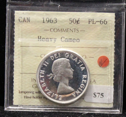 1963 CANADIAN 50-CENT ICCS PL-66 (HEAVY CAMEO)