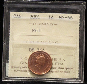2001 CANADIAN 1-CENT ICCS MS-66 (RED)